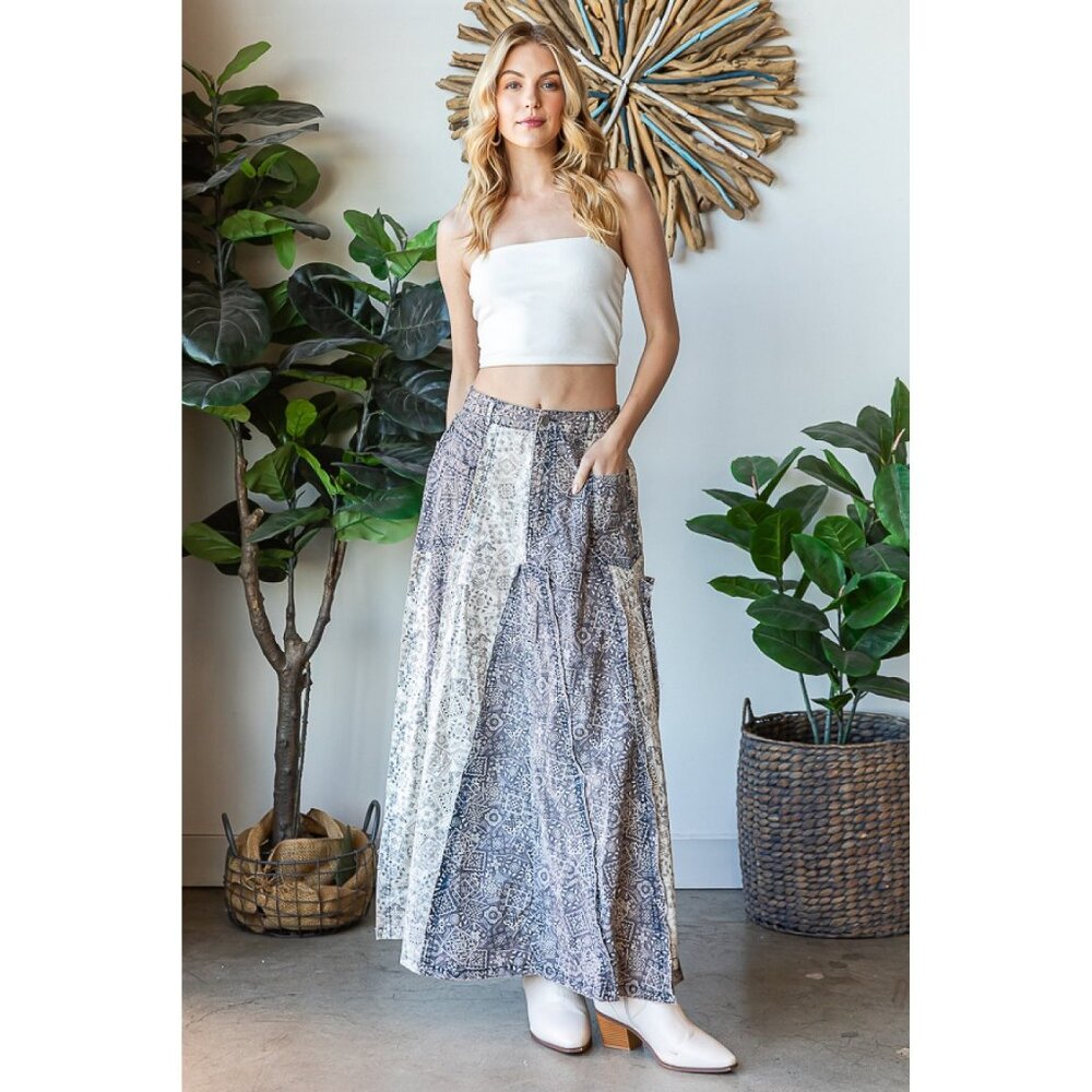 NWOT Oli & Hali Blue Combo Washed Scarf Print Skirt